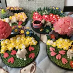 犬と猫の春の立体オブジェセット４点セット