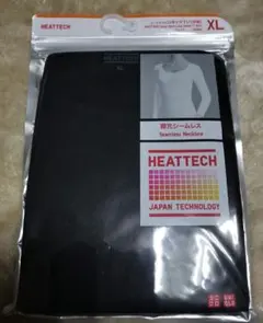 HEATTECH ＵネックＴ八分袖ブラックＸＬ襟元 シームレス