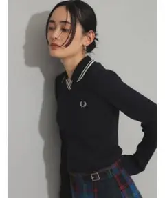 FRED PERRY 長袖 ネイビー ストレッチリブポロシャツ