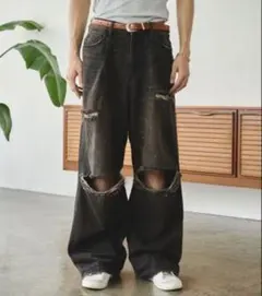 Camphor wood ワイドバギー汚れ加工ダメージデニム M 完売品