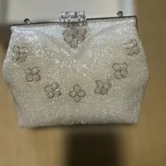 【美品】総ビーズ 2way パーティーバッグ 結婚式 披露宴 ホワイト シルバー