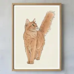 A4 猫のポスター ミッドセンチュリー モダン ストリート アニマルアート