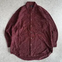 vintage 長袖 ネルシャツ チェックバーガンディ 綿 アメカジ 古着
