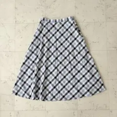 【ローラアシュレイ】ロングフレアースカート 9号M 麻混 チェック柄