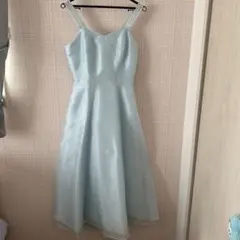 ライトブルー Aラインドレス レースストラップ付き9号