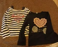 長袖カットソー2枚セット（ストライプ・黒）