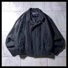 古着 短丈 フェイクレザー切替 ハリントンジャケット スイングトップ 黒