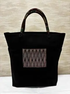 ‼️月末価格‼️トートバッグ　和柄　黒と茶色　ベロア風　縦型　新品　少々訳有り