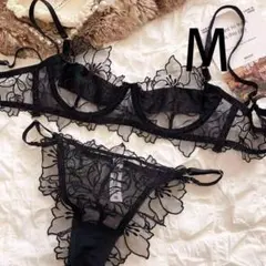 セクシーランジェリー 下着2938 ブラックM レース ブラジャーショーツ