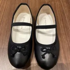 ブラックリボン付きバレエシューズ　入学式、 卒園式、七五三等