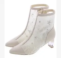 新品未使用 ジェリービーンズ ショートブーツ シアー キラキラ ビジュー レース