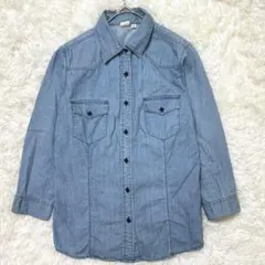 ユニクロ オリジナルウォッシュ デニムシャツ 七分袖 ライトブルー L コットン