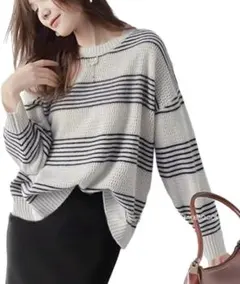 ✿春に着れる✿ニット ボーダー柄 クルーネック 長袖 ゆったり 着痩せ 春秋冬