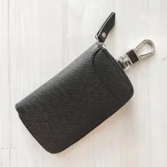 キーケース キーチェーン カード入れ スマートキー対応 ブラック 黒 合成皮革