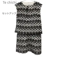 ⁠美品 テチチ セットアップ 花刺繍オーガンジー ブラウス スカート M 白黒⁠