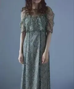 レースレイヤード刺繍ドレス グリーンのサムネイル