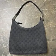 GUCCI ショルダーバッグ 肩掛け 半月型 GG柄 ブラックデニム