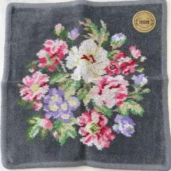 新品　フェイラー　FEILER タオルハンカチ　ダークグレー　花柄　ハンドタオル