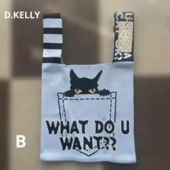 D.KELLY ニットバッグ 猫柄 ライトブルー B