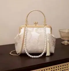 パーティ バッグ パール 花柄 がま口 ゴールド 3way 和装 着物 式典