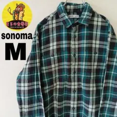 USA古着 sonoma　ネルシャツM　グリーンブラック　チェック