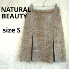 【NATURALBEAUTY】台形スカート ウール混ツィードベージュS 秋冬上品