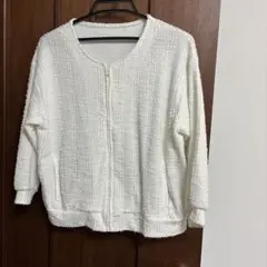 ホワイト ツイード風 ノーカラージャケット
