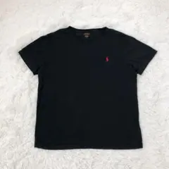 ポロ　ラルフローレン　メンズ半袖Tシャツ　Vネック　刺繍　綿100% 黒　L