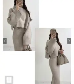 【早い者勝ち】タートルネックショート丈トップスXタイトスカートニットセットアップ