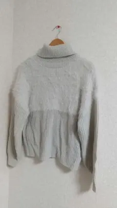 ハイネック タートルネック プルオーバー 無地 シャギー ファー