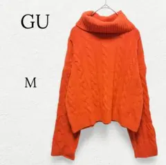 814【GU】パフィータッチクロップドタートルネックセーター オレンジ Ｍ 派手