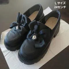 リボン付き ブラックシューズ Lサイズ 24センチ