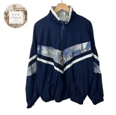 80s90s Tactelウィンドブレーカー 幾何学柄 ネイビービッグサイズ古着
