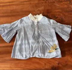 プティマイン　ストライプシャツ フリル襟 花刺繍　90 女の子