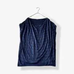 COMME CA ISM ボーダー柄 フレンチスリーブ カットソー ネイビー L