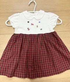ファミリア familiar 80 現行 ベビー用 刺繍入りチェック柄ワンピース
