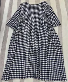 ◆美品◆ Veritecoeurチェックサイドギャザーワンピース ネイビー