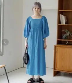 kastane カスタネ シャーリングワンピース フェミニン マキシ丈 ブルー