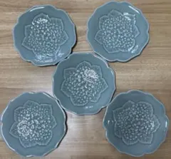 【未使用】伊万里 鍋島焼 虎仙窯 鍋島青磁 紫陽花皿 5客セットのサムネイル
