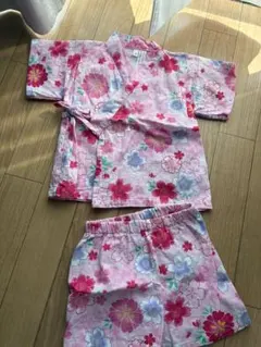 【美品】花柄 甚平 80 女の子 夏祭り おうち時間にも◎