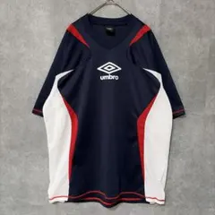 アンブロ ゲームシャツ Vネック 半袖 サッカー ネイビー XL メッシュ
