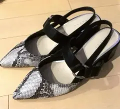 【美品】RANDA パイソン　ストラップパンプス Sサイズ ブラック 蛇柄