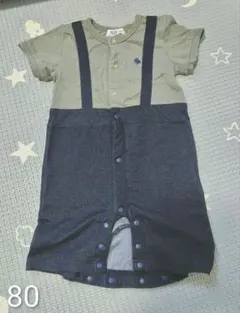 オーバーオールロンパース サイズ80 カーキ・ネイビー