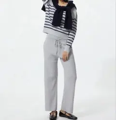 ウォッシャブルリブニットパンツ　ユニクロ　グレー　L