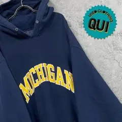 レア古着○ミシガン大学 リバースウィーブ カレッジ刺繍スウェットパーカー 3XL