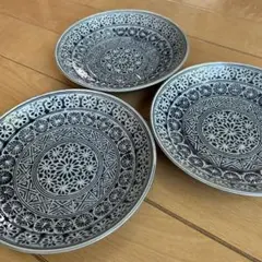 たち吉　青三島 とんかつ皿 エンボス加工　3枚セット 20×3.5㎝のサムネイル