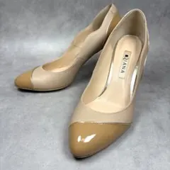 【美品】DIANA バイカラー エナメル切替レザーパンプス ベージュ 23