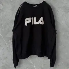FILA ブラック クルーネックスウェット 短丈