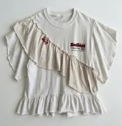 アシンメトリーフリル 古着リメイク ギャザートップ