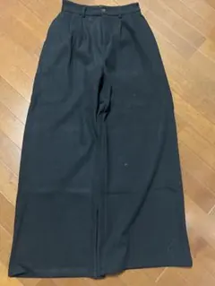 レディース裏起毛黒いワイドパンツ ゴム入りウエスト